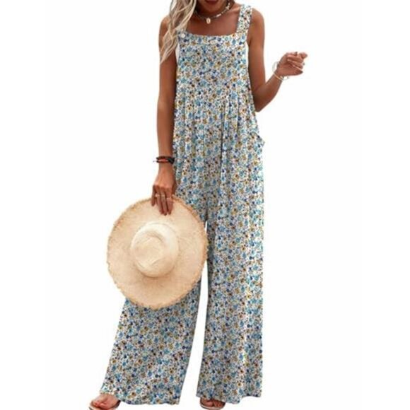 Pants - Women's Casual Overalls Loose Wide Leg Jumpsuit Summer Boho Baggy Romper